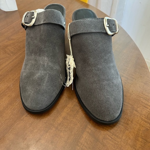 Rag & Co TARRAH Grey Stacked Heel Mules With Adjustable Buckle - Picture 2 of 8